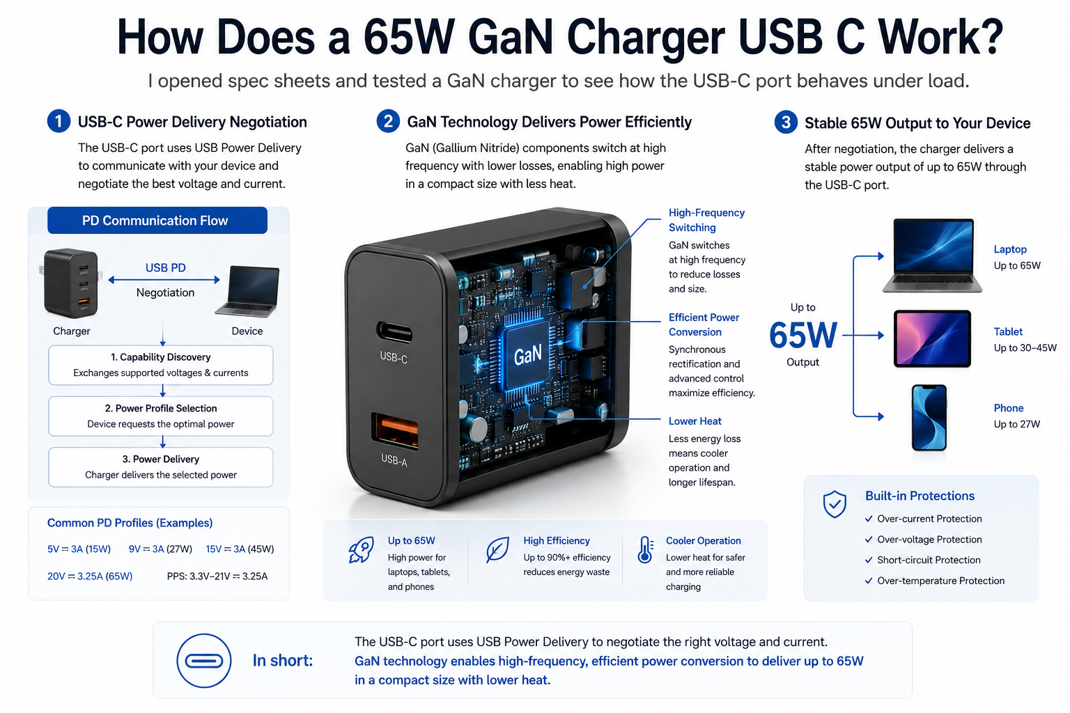 how does a 65w gan charger usb c work
