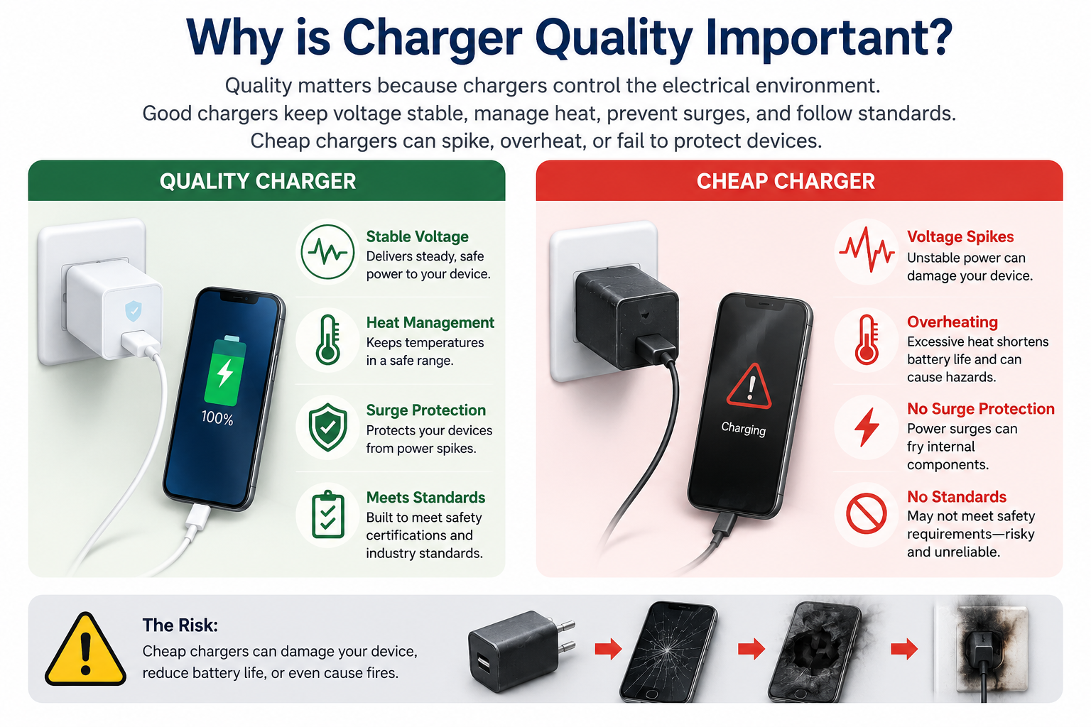 why charger quality matters voltage heat protection standards avoid cheap chargers